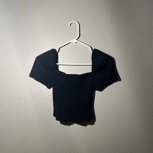 H&M Black Fitted Puff Sleeve Blouse